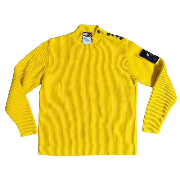 Tommy Hilfiger 100% Cotton Yellow Sweater with Arm Patch Size Medium - Picture 1 of 6